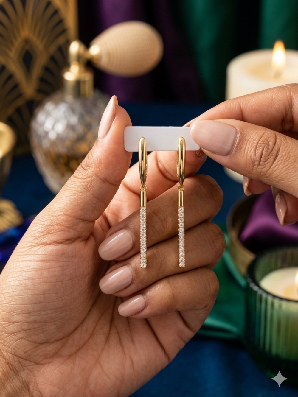 Gold Pavé Bar Drop Earrings - Women Jewelry